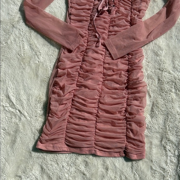 Fashion Nova Maura Mesh Dress Mauve | Ruched Bodycon | Off-Shoulder | Size XS | - Picture 4 of 8